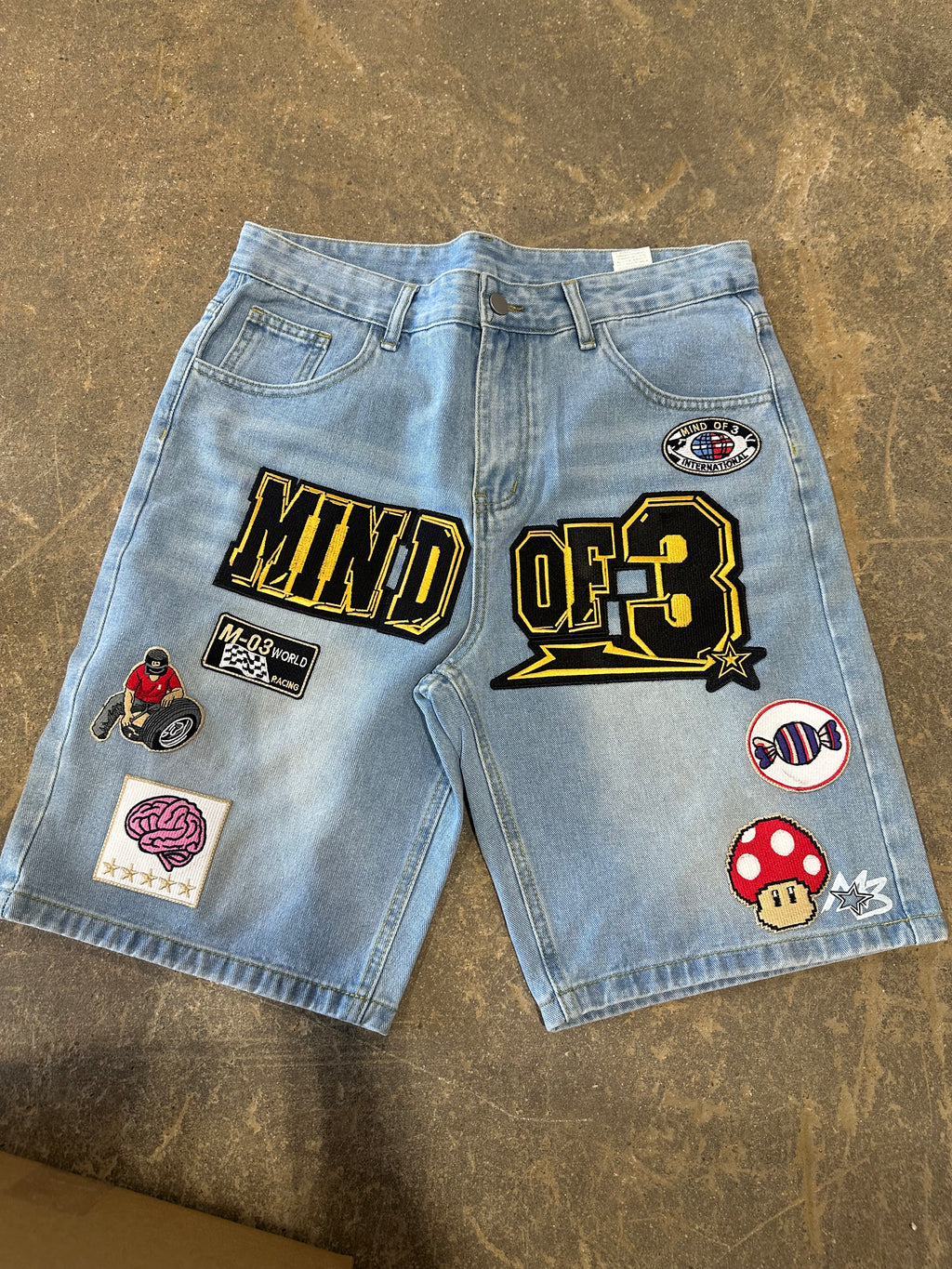 Patch work denim shorts