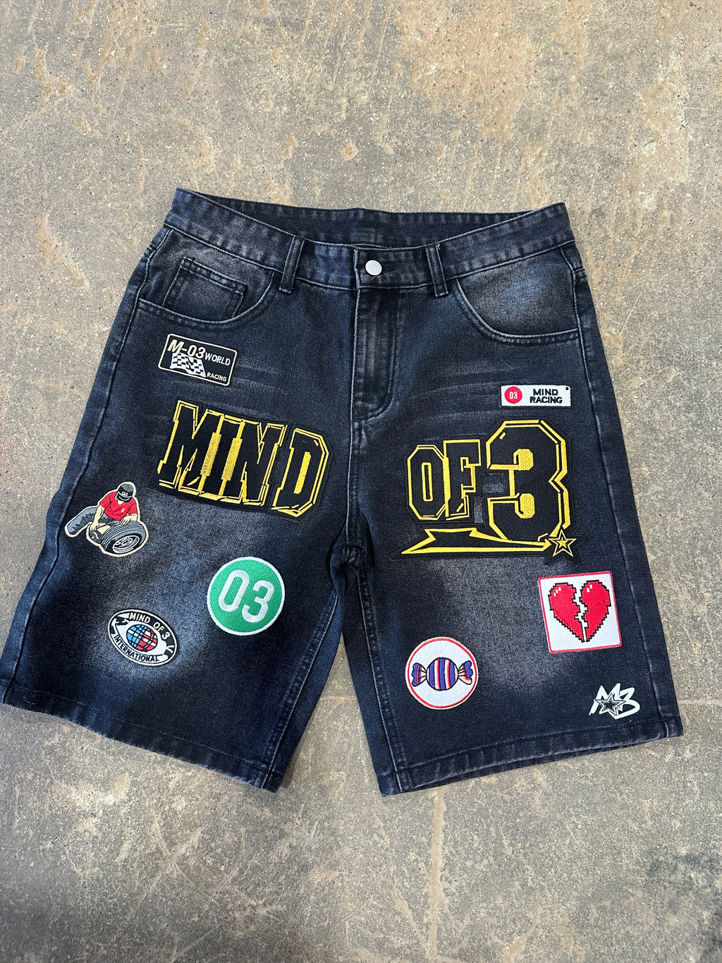 Patch work denim shorts