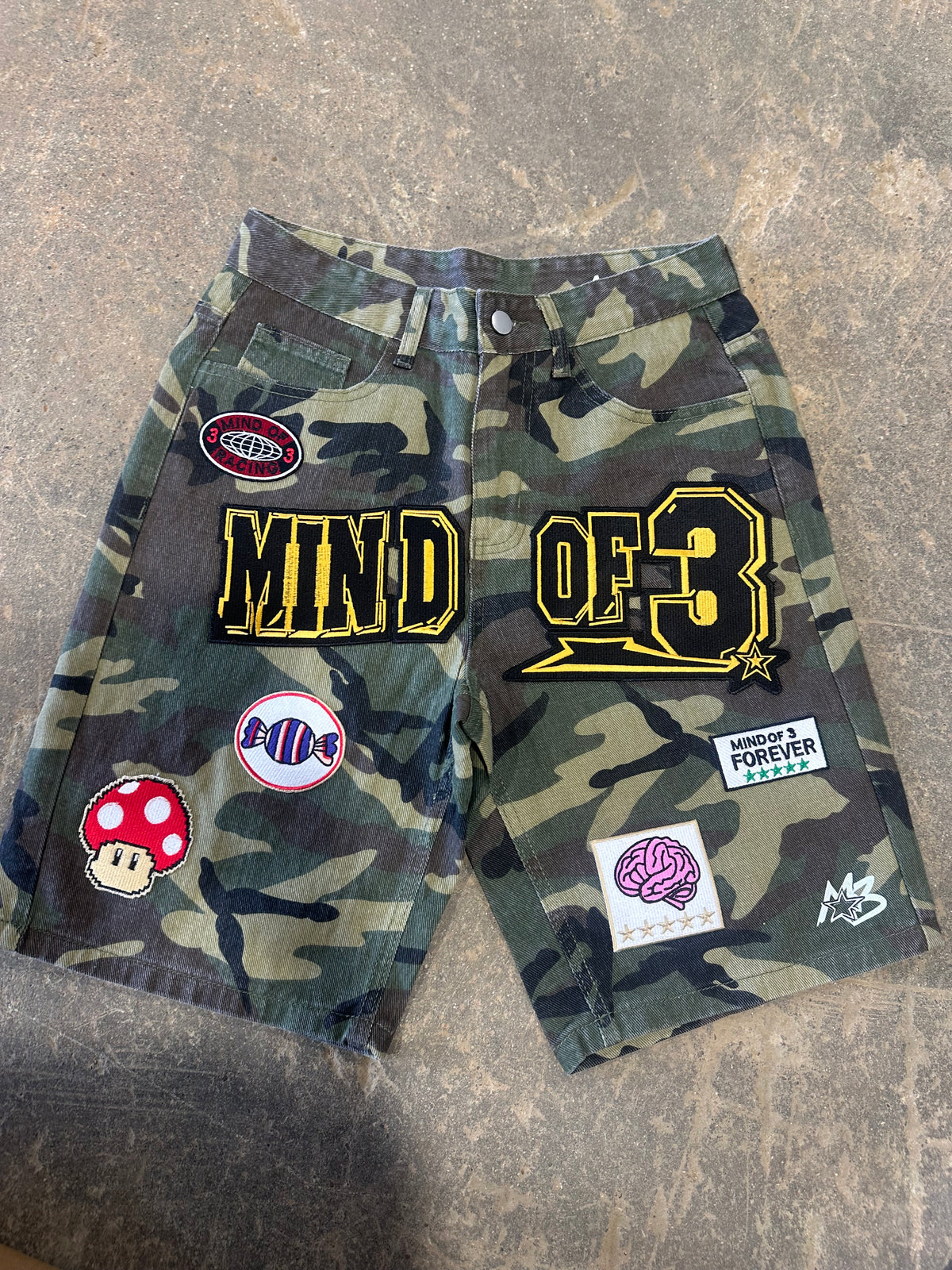 Patch work denim shorts