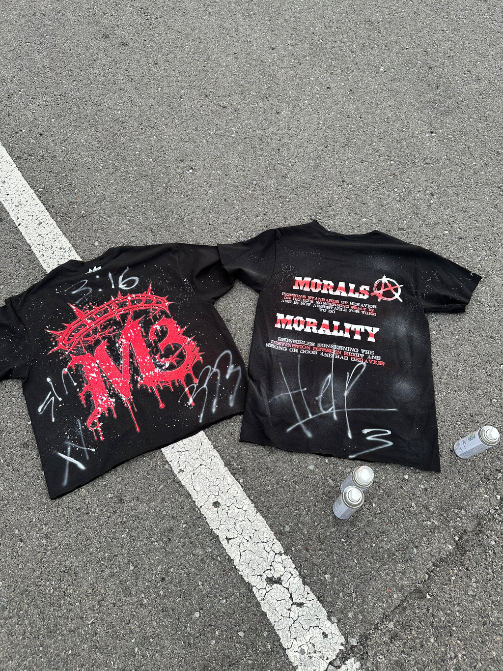 “Mind of 3 ‘Morals & Morality’ & ‘King of 3’ Hand-Painted Tee — 1 of 1”